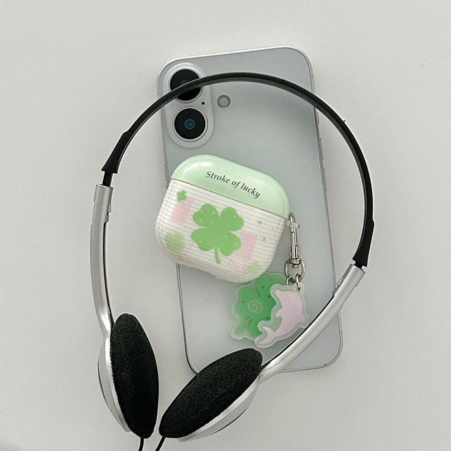 올데이인 네잎클로버 파스텔 에어팟 케이스 키링 세트, 케이스 + 키링 세트, 에어팟 1 2세대