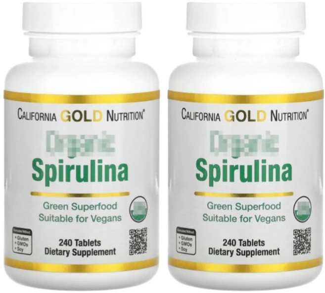 캘리포니아 골드 뉴트리션 스피루리나 500mg 240정 프로틴 단백질 비건 식이섬유 탄수화물 Iron 비타민A 베타카로틴 철 나트륨 Sodium Protein 해조류 업록소, 2개 - 쿠팡