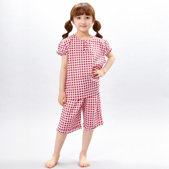 아동용 모달체크 레드 캡소매 잠옷 상하세트