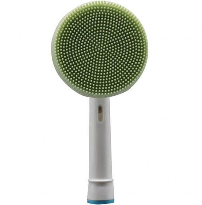 진동클렌저 뷰티 이중세안 구강 B와 호환되는 페이셜 클렌징 브러시 교체 헤드 전동 칫솔 베이스 각질 제거 딥 클리닝 및 마사지용 방수 실리콘 페이스 스핀, Green, 1개
