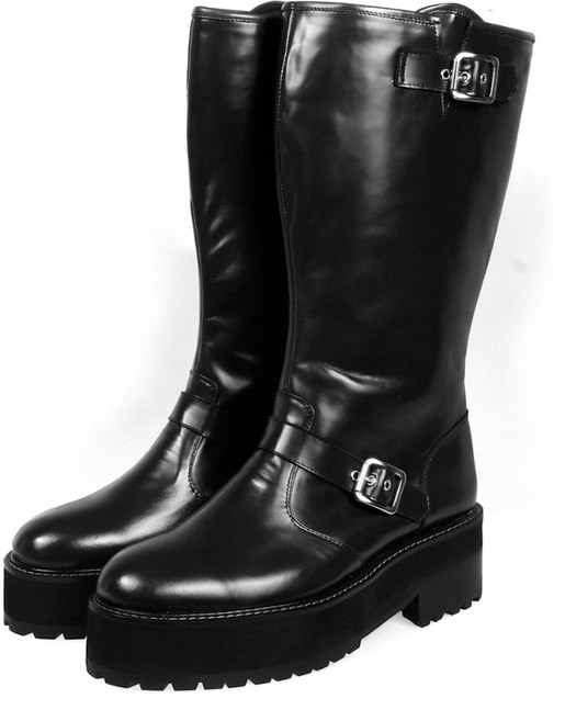 블랙 직각굽 굽이 높은 남자 바이크 부츠 앞굽4cm 뒷굽 6cm 소가죽 RHJ-12-22-B