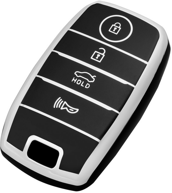 OFFCURVE 기아자동차 엣지라인 4버튼 스마트키 K3 쏘렌토 스토닉 풀커버 적용 TPU 키케이스 키홀터 단품 다양한 컬러, K01 기아, 블랙 실버