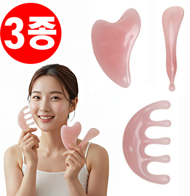 데이브릭스 얼굴라인 부기 제거 괄사 3종세트, 로즈, 1세트