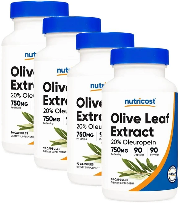 뉴트리코스트 올리브잎 추출물 (20% 올레우로페인) 750mg 캡슐 Nutricost Olive Leaf Extract, 4개, 90정 - 쿠팡
