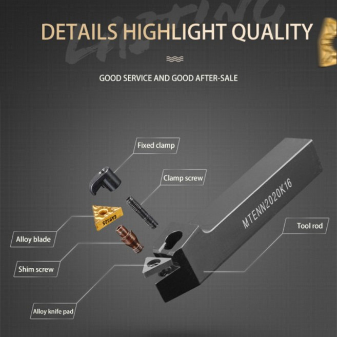 KaKarot 외부 터닝 공구 거치대 카바이드 인서트 선반 절단기 도구 MTEN1616H16 MTENN2020K16 TNMG160, 04 MTENN3232P16, 01 No insert