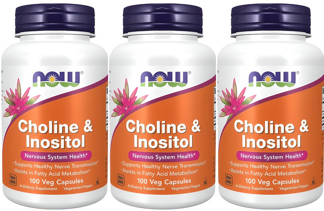 Now Foods 콜린 & 이노시톨 500mg 캡슐, 100정, 3개