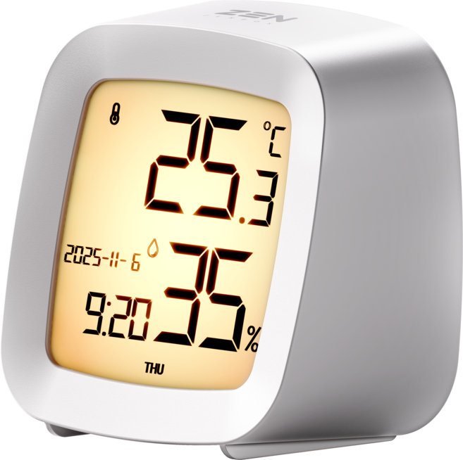 젠박스 디지털 온습도계 날짜 시계 알람기능 탁상형, 화이트, 1개