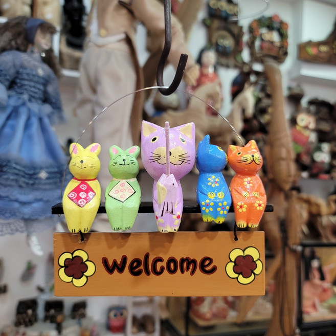 웰컴 모빌 고양이 토끼 목각인형 장식품