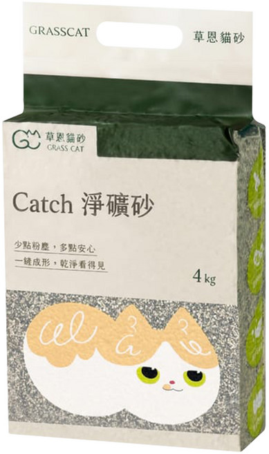 GRASS CAT 草恩貓砂 極淨味無塵貓砂 4公斤 無香配方 快速凝結 除臭力佳, 4kg, 1包, 無香