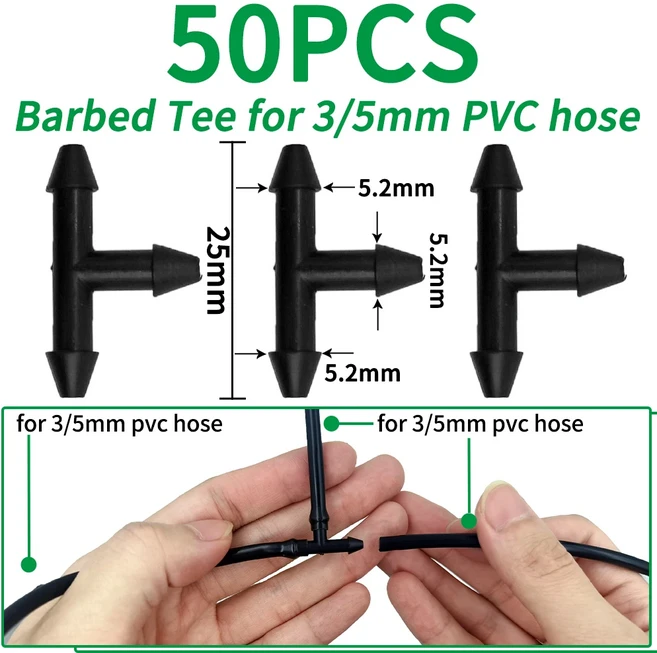 쿠쿠스토어 오아시스 50PCS 플라스틱 가시 3 방향 티 커넥터 3/5mm 튜브 급수 파이프 호스 커플 링 마이크, 05 A-50PCS