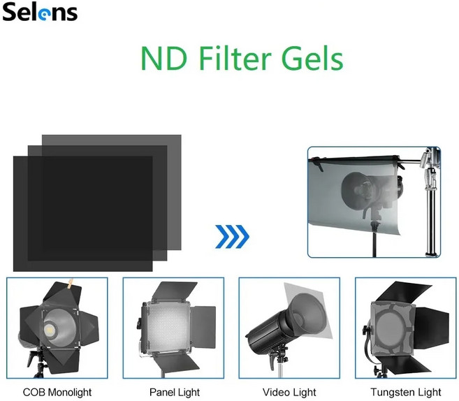 Selens ND 필터 젤 조명 중립 밀도 시트 키트 사진 스튜디오 비디오 손전등용 ND3ND6ND9 16x20 인치, 2.B, 1개