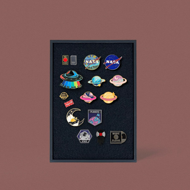 에이모노 뱃지보관액자 핀 뱃지 메탈프레임, 1개, 블랙, 블랙 핀보드