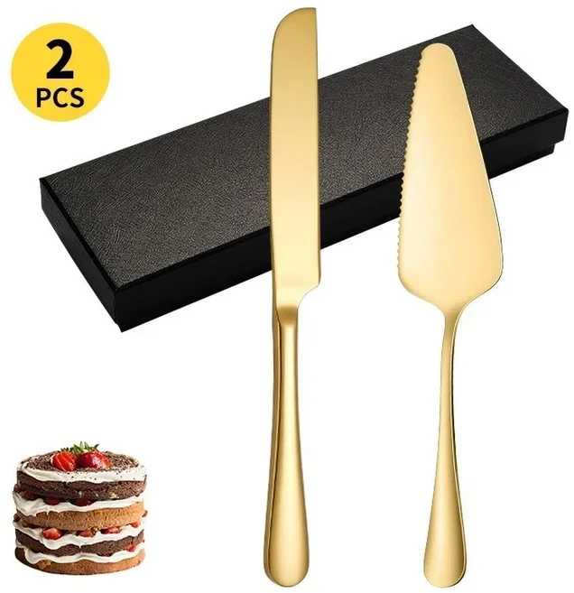 2/4피스 스테인리스 스틸 케이크 나이프 세트 골든 브레드 커팅 도구 피자 치즈 베이킹