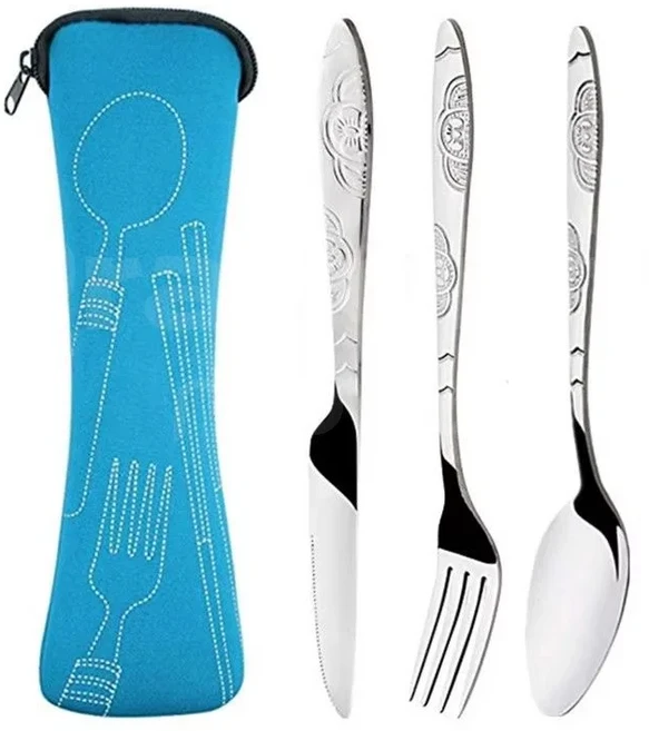3Pcs/4Pcs/7Pcs 세트 식기 휴대용 인쇄 칼 포크 스푼 스테인레스 가족 캠핑 스테이크 수저