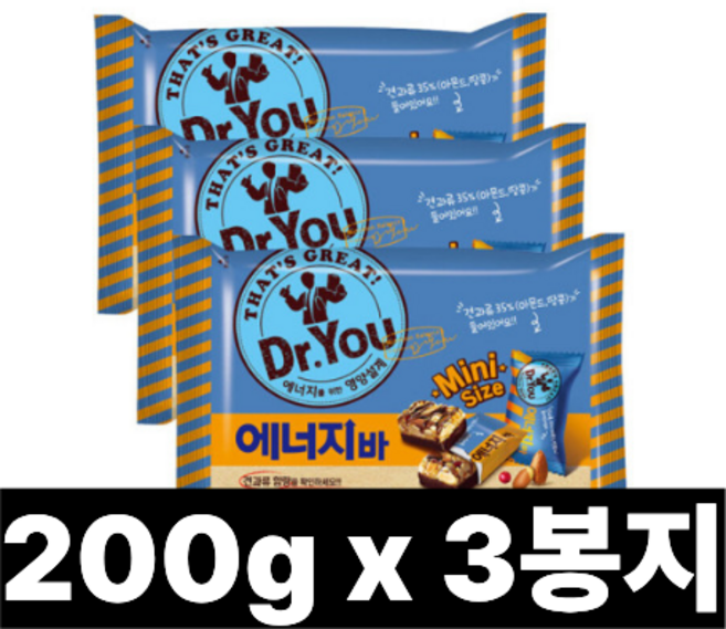 오리온 닥터유 에너지바 미니, 3개, 200g