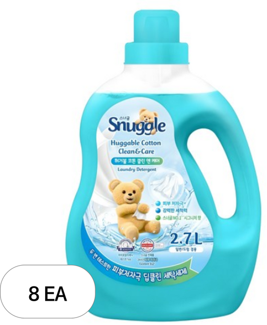 스너글 허거블 코튼 클린 앤 케어 액체 세탁세제 본품, 2.7L, 8개