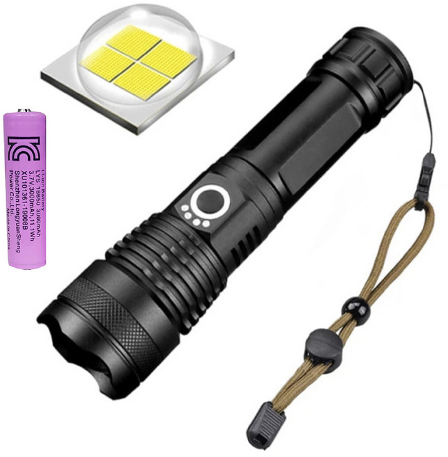 xhp70 후레쉬 led 충전식 줌 랜턴 몬스터 후레쉬 해루질 2000mah 배터리포함 XHP160칩 써치라이트 도미노스토리, 1개