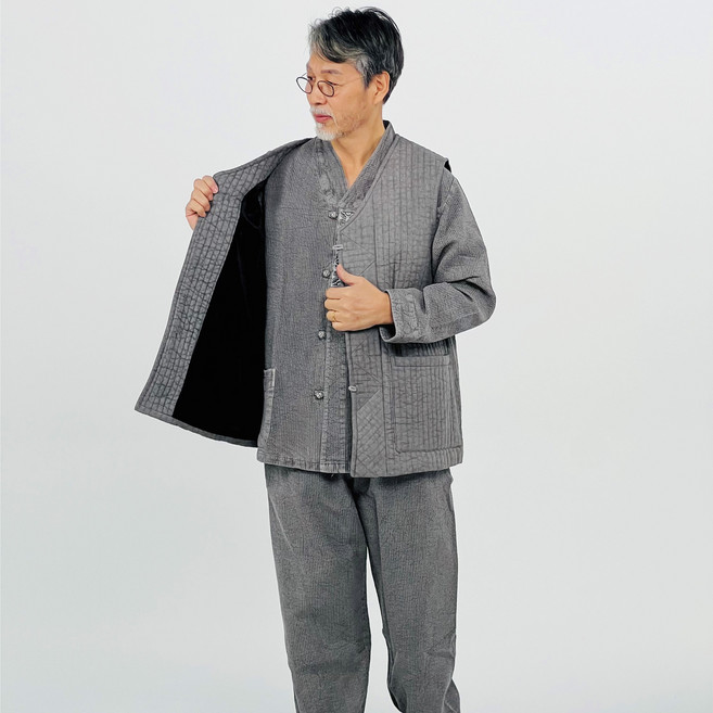 백제봉 생활한복 겨울 봄 개량한복 이중지 저고리 바지 조끼 세트 남자 남성 여자 여성 2색상