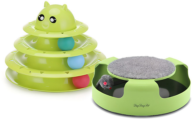 딩동펫 고양이 우주트랙 + 쥐잡이 회전 세트, 그린, 1세트