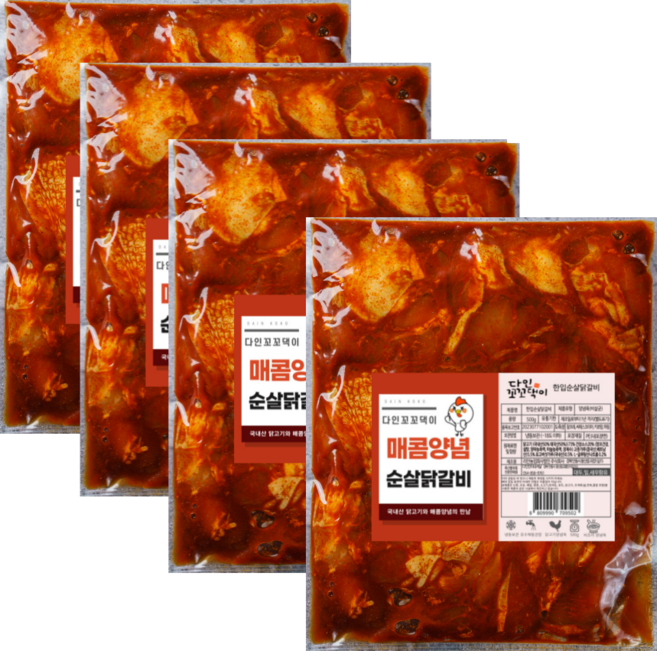 다인꼬꼬댁이 춘천식 수제 양념 닭갈비, 4.매콤순살닭갈비, 500g, 4개