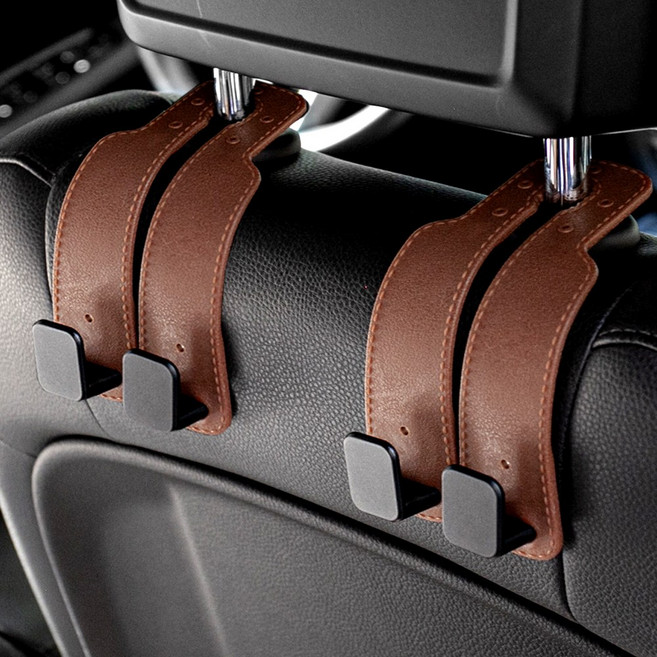 벤비아믹스 듀얼후크 2세대 1+1 자동차 실리콘 후크걸이 헤드레스트 고리 걸쇄 행거 휴대폰거치 가방 봉지00772, 브라운, 2개