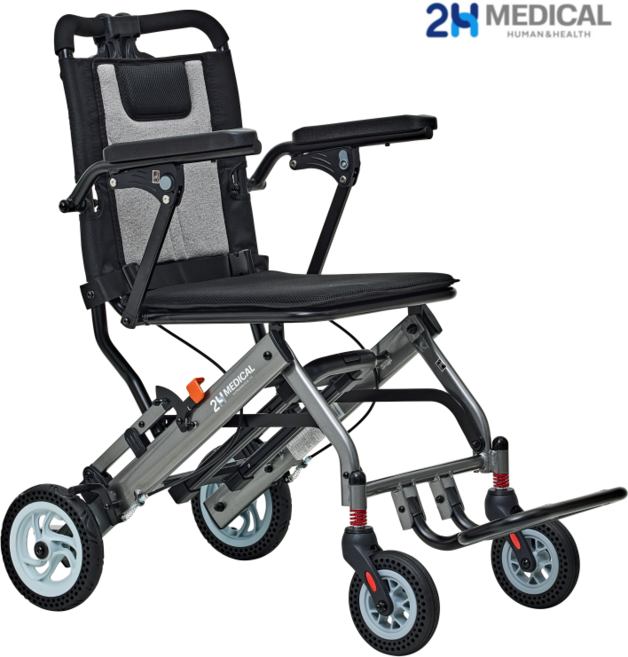 2H메디컬 페더체어 시리즈 - 8kg 초경량 알루미늄 수동 접이식 여행용 장애인 휠체어, 1개, 프로