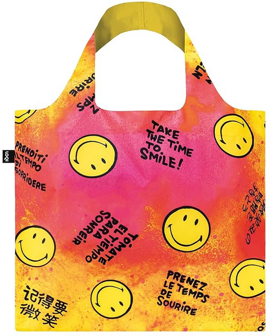 LOQI(로키) バッグ SM.TS SMILEY Time to Smile Collectors Edition Recycled Bag イエロー 약 폭 50x세로 42cm(손잡이 위까지