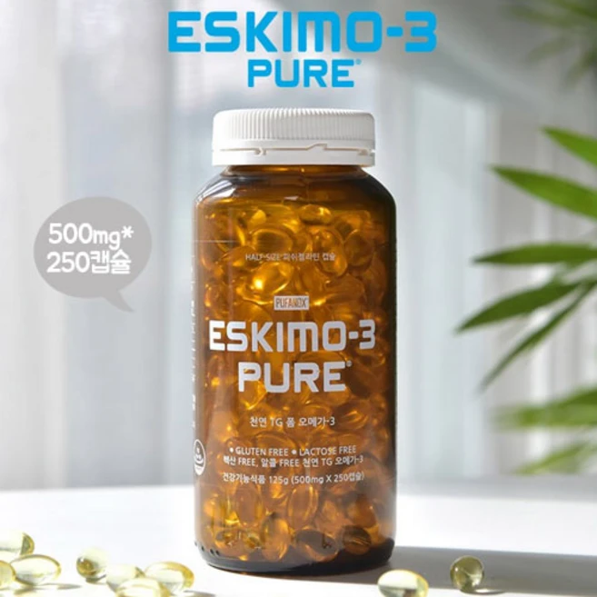 에스키모3 퓨어 오메가3 피쉬오일 오메가3 영양제 500mg x 250캡슐, 1개, 250회분 - 쿠팡