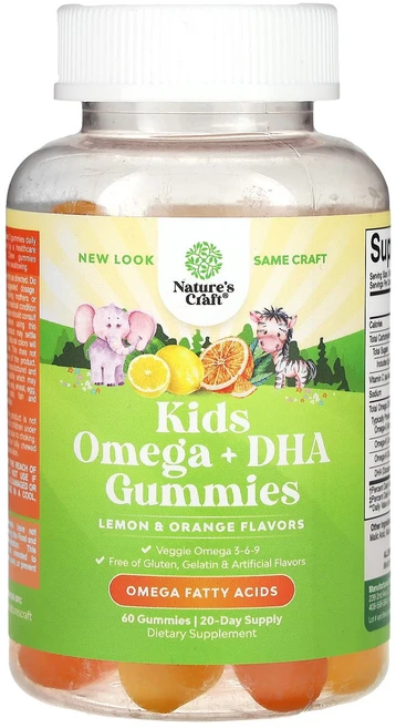 Nature's Craft 어린이용 오메가 + DHA 구미젤리 레몬 및 오렌지 맛 구미젤리 60개, NaturesCraft어린이용오메가DHA구미젤리레몬및오, 1개, 60정 - 쿠팡