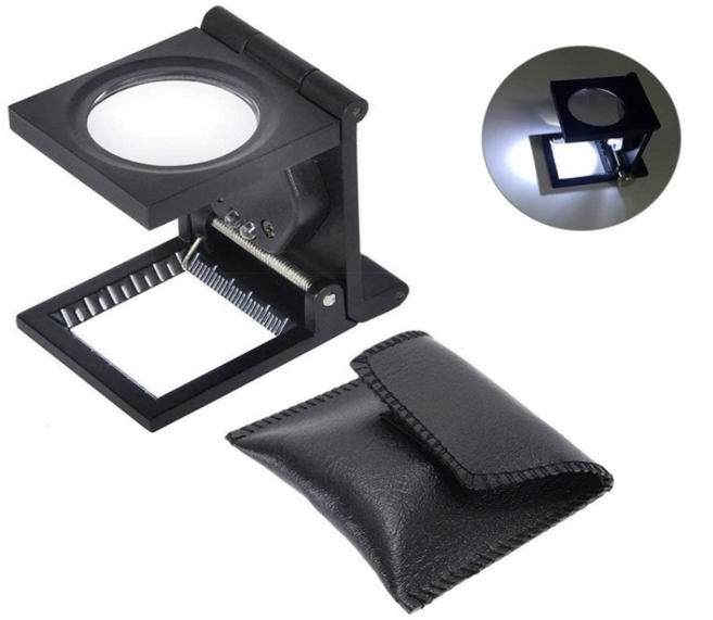 아이앤에이치 10배율 접이식 확대경 휴대용 섬유 루페 LED조명, 블랙, 1개