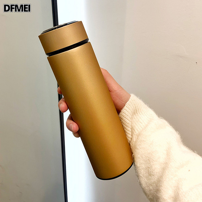 DFMEI 304直身杯智能測溫保溫杯女高顏值溫度顯示杯子不鏽鋼水杯禮品, 1個, 1L, 普通款橡膠漆金:500ml