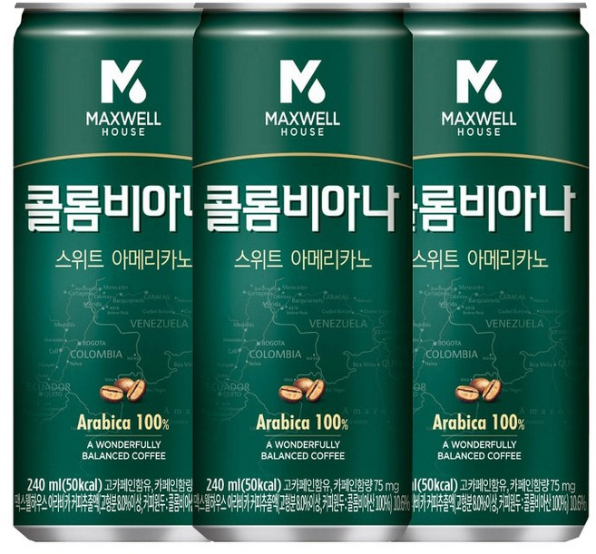 맥스웰하우스 콜롬비아나 스위트아메리카노, 60개, 240ml