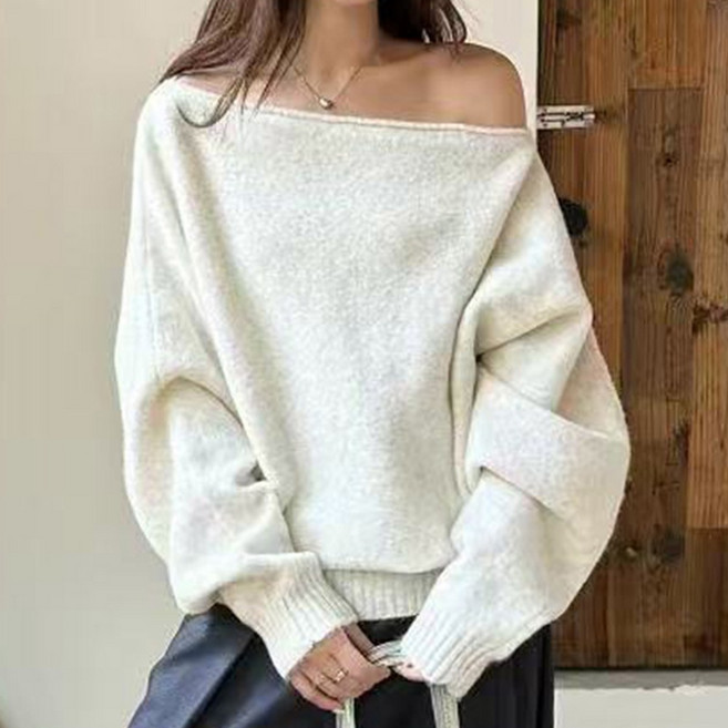 cammello 체형커버 루즈핏 언발 오프숄더 울 니트 티셔츠 긴팔 니트티