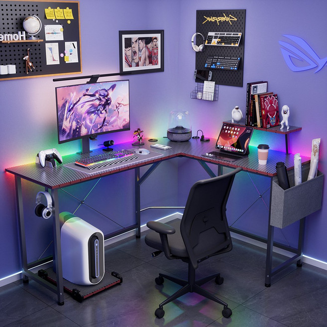 월로덴 L자형 코너형 게이밍 컴퓨터 책상 유튜버책상, 탄소섬유블랙PRO(150x120x48x75CM)