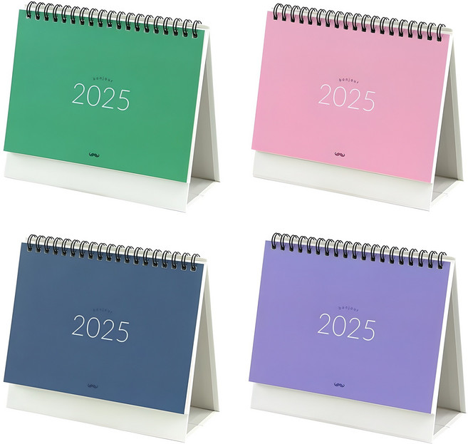 핑크풋 4000 2025 봉주르 탁상 달력 4종 세트, 핑크, 퍼플, 그린, 블루, 1세트