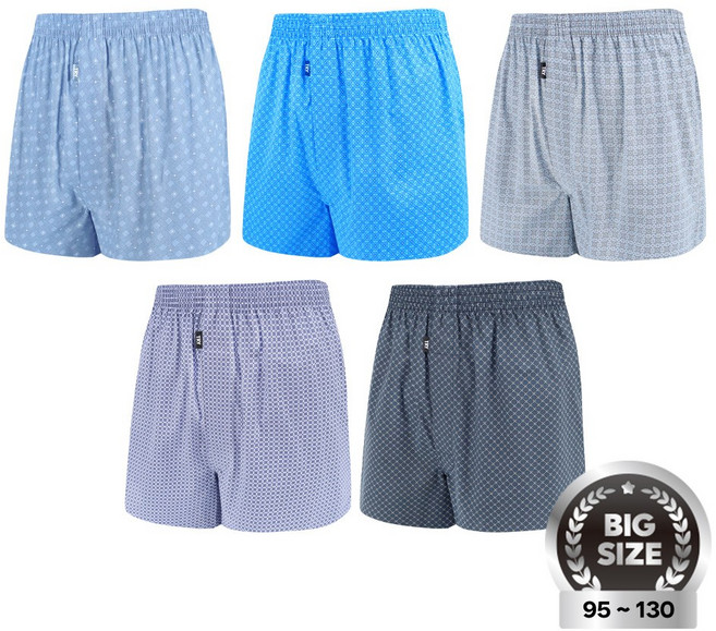 TRY 남자 프레쉬핏 순면 사각 트렁크팬티 5종세트 빅사이즈(095~130)