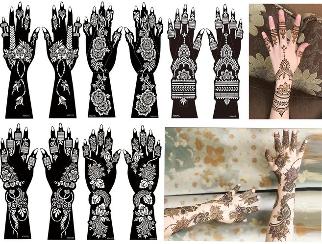 10장 세트 헤나타투 타투스텐실 만다라꽃도안 대형 재사용가능 셀프 헤나스텐실 핸드 바디페인팅, 1세트, XS8009-8013LR