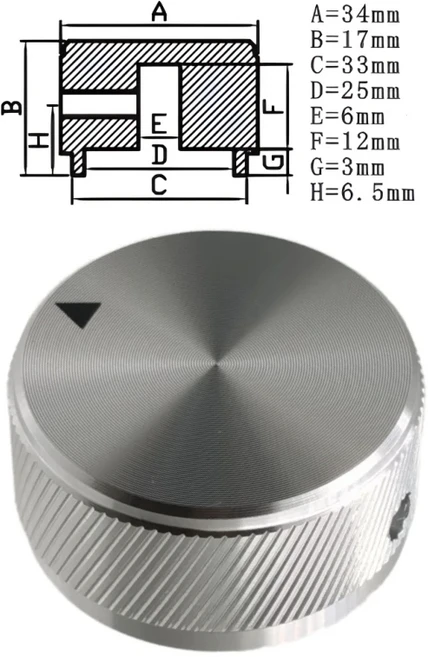 CNC 알루미늄 합금 전위차계 제어 손잡이 볼륨 오디오 일렉트릭 기타 직경 6 mm 샤프트용 1 개, 03 1PCS  34X17mm