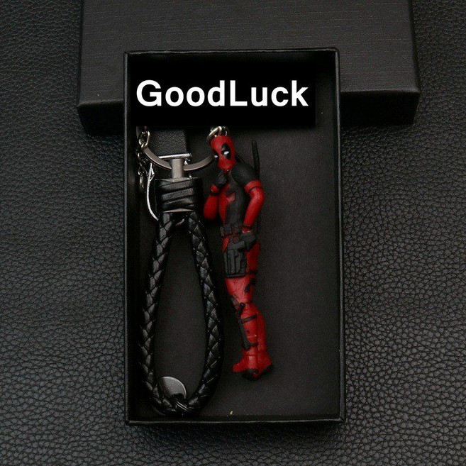 키홀더 데드풀 가방 오토바이 자동차 키링 열쇠고리 키케이스, 선 자세 + 검은색 밧줄 심플 의상