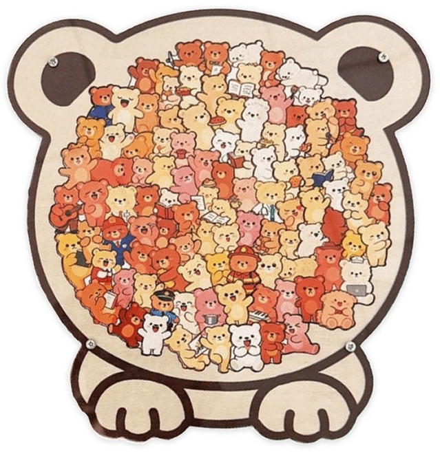 토이토 동물 퍼즐 액자 아이 방 꾸미기 원목 인테리어 소품 받침대 포함 강아지 고양이, 1개, 넘버링 곰돌이