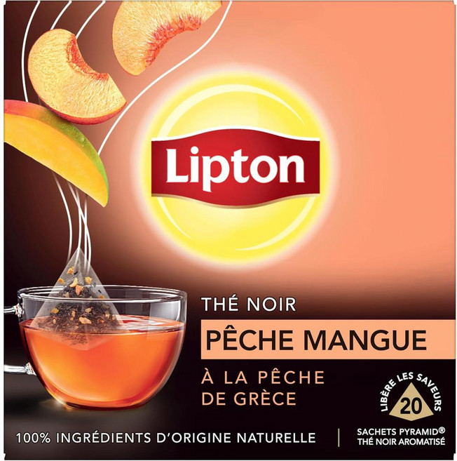 프랑스 립톤 Lipton Black Tea Greek Peach & Mango 복숭아 & 망고 블랙티 홍차 티백, 2개, 20개입, 2.5g