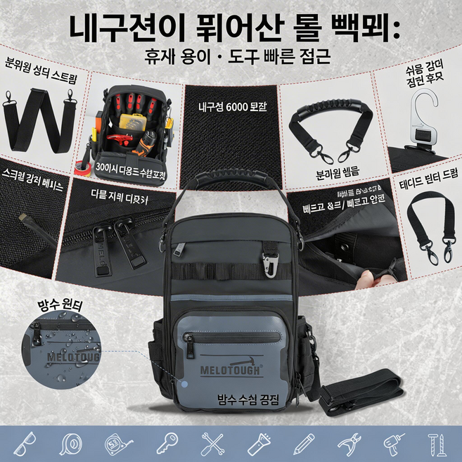 melo 남성용 소형 공구 백팩 30개의 다용도 수납 포켓 내구성이 뛰어난 공구 가방 백팩 전기 기술자 HVAC 기술자 정비사용 듀얼 폼 숄더 스트랩 적용 - 방수 기능, 1개