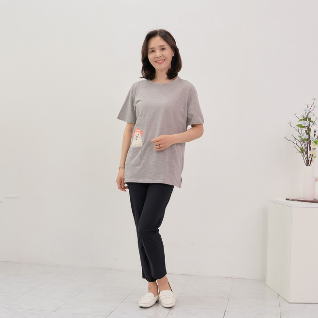 마미소 몽이반팔셔츠 귀여운 단색 5부 반팔 데일리 화사한 엄마 할머니 빅사이즈 40 60 마담 중년 여성 옷