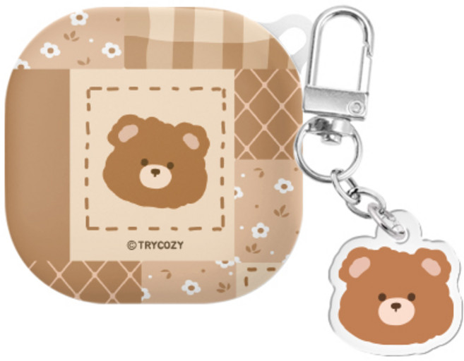 퍼지베어 퀼트 버즈라이브/버즈3/버즈3프로 하드 케이스 +아크릴 키링 세트, 퍼지베어 퀼트_브라운, 버즈라이브(공용), 1개