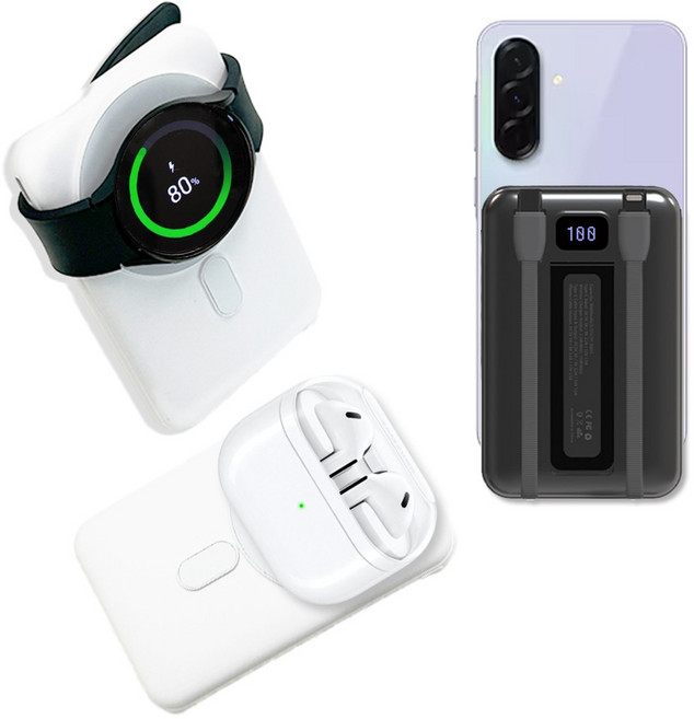 [기내반입] 머레이 스탠드형 대용량 맥세이프 3in1 보조배터리 고속 유/무선충전 갤럭시워치 애플워치 8핀 C타입 10000mAh, 화이트, M-DOC/갤럭시워치