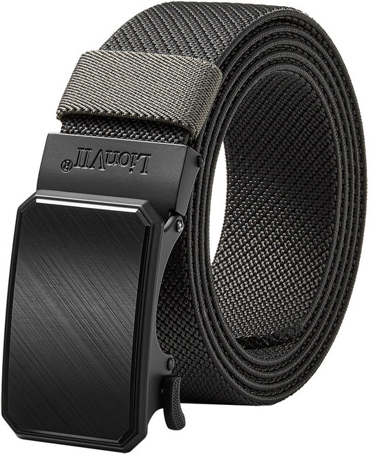 LionVII 남성용 탄성 자동 래칫 벨트 - 신축 직조 스트랩 / 금속 합금 브러시드 버클 / 정장 캐주얼 / 75~115cm(28~46인치) 허리 사이즈 조절 가능