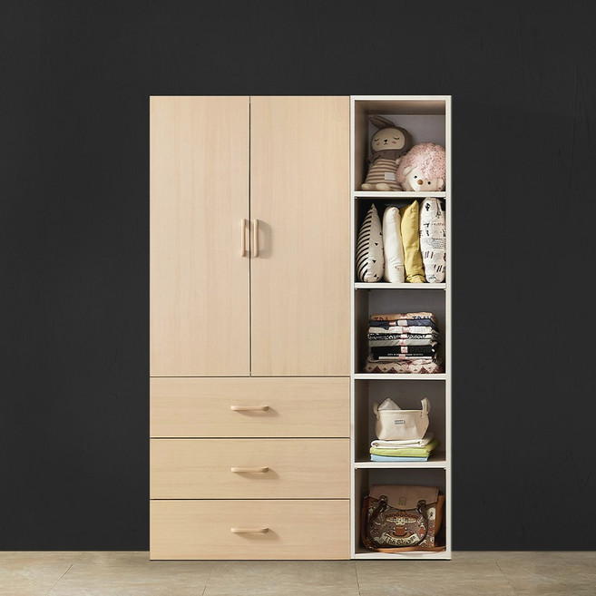 이엔 (3서랍옷장+400오픈선반장) 1200 장롱세트 시스템장 원룸 드레스룸 3단 수납 장농, 메이플