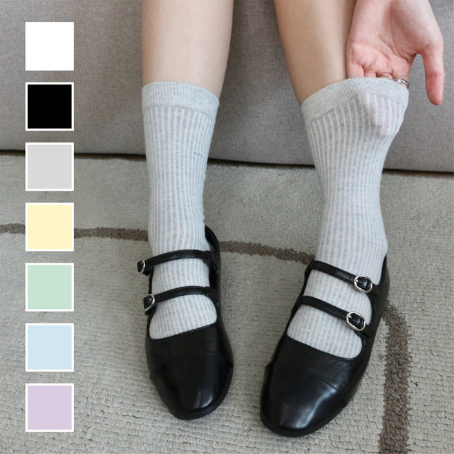 [국내제작] 부드러운 착용감 여성 장목 골지 무지 데일리 포인트 양말 6족