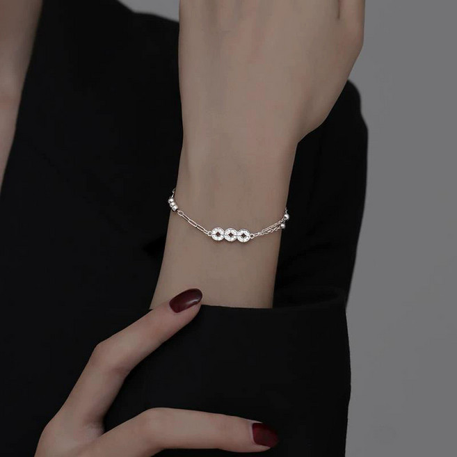 [DIMIANA]여성팔찌 925 은팔찌 이중 체인 디테일 볼 장식 심플 포인트 데일리 쥬얼리 선물용