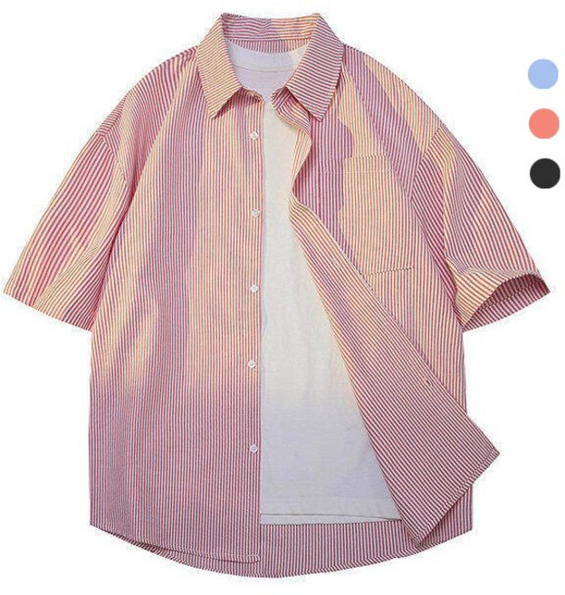 아키무 스트라이프 반팔셔츠 데일리 레이어드 남방